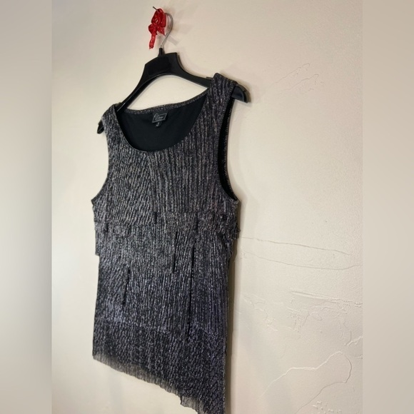 Black & Silver Metallic~Short Sleeve~Fully Lined~Layered Look Top~Size 12 - Picture 4 of 9